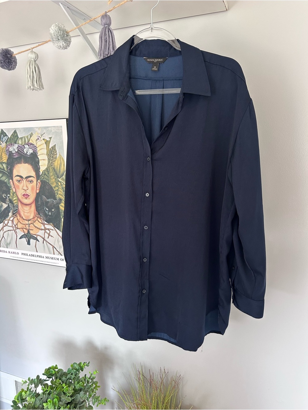 Banana Republic Oversized Navy Button-Up Blouse